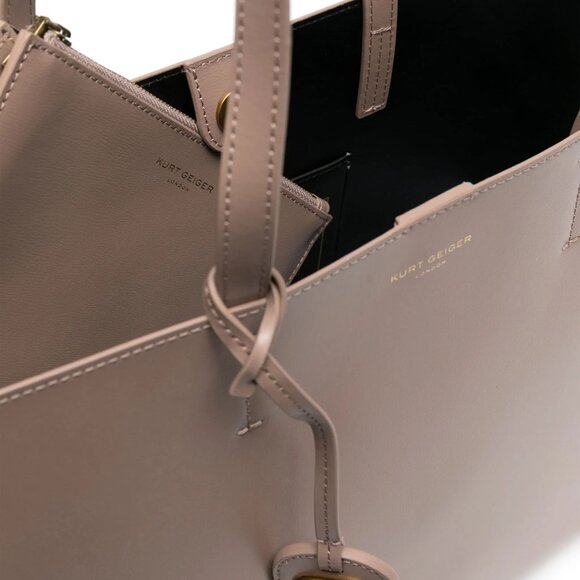 KURT GEIGER Chelsea Genuine Taupe Color Leather Shopper Bag with Pouch - Picture 8 of 10